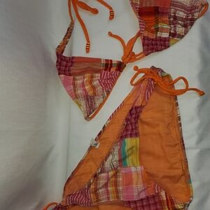 American Eagle Outfitters Orange and Red Plaid Bikini